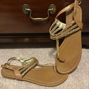 Gold and brown sandals size 10